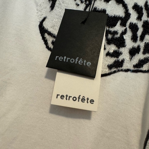 Retrofete Sequin Leopard White T-Shirt Top - Picture 3 of 5